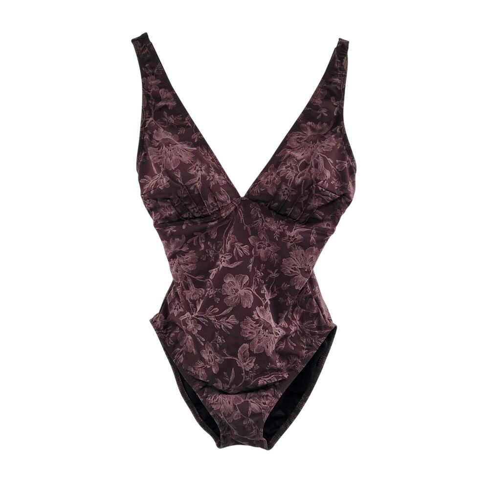 NWT Vtg Unite! Women's Size 8 Brown Floral Print One Piece Swimsuit Made in USA